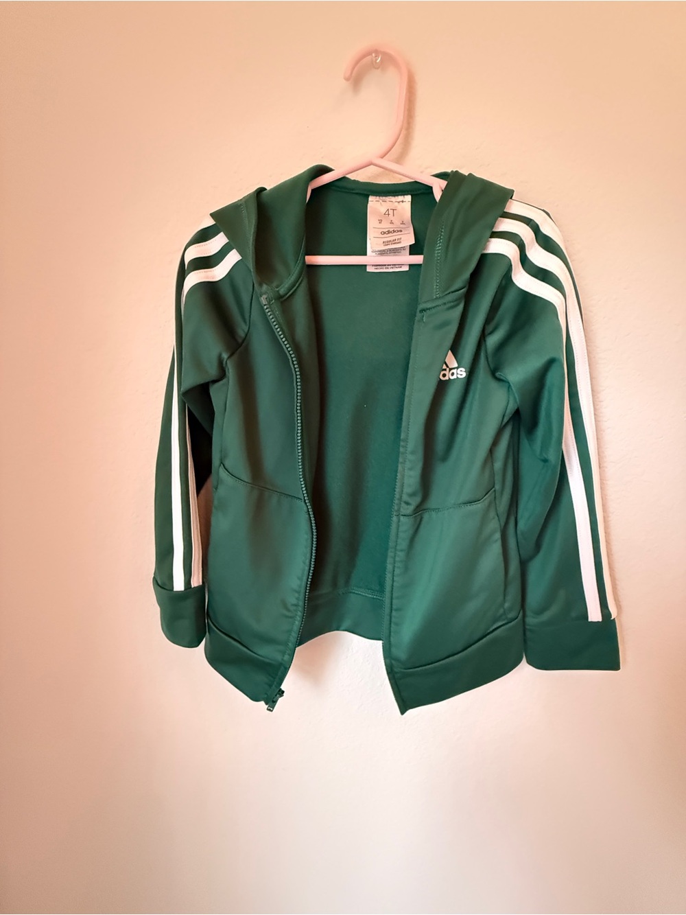 adidas Kids Green Hooded Track Jacket with White Stripes